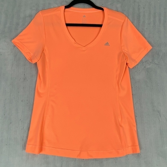 Adidas Neon Orange Climalite V-Neck Tee Women's Size Medium - Picture 1 of 9